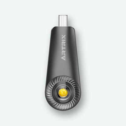 DabGo tragbarer Dab Pen in Schwarz mit innovativem Design und gelbem Konzentrat. Perfekt für unterwegs. 